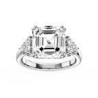 Viviana Asscher LGD Double Prong Side Stone Engagement Ring - 14K White Gold / 1 ⅝ ctw / F-VS2