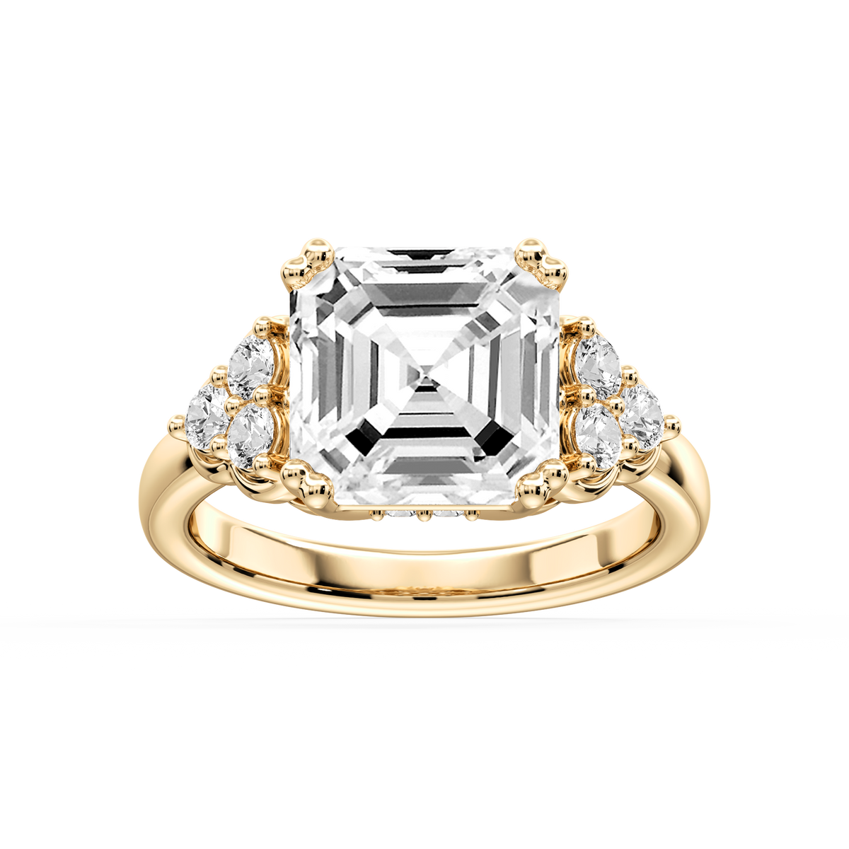 Viviana Asscher LGD Double Prong Side Stone Engagement Ring - 14K Yellow Gold / 1 ⅝ ctw / F-VS2