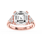 Viviana Asscher LGD Double Prong Side Stone Engagement Ring - 18K Rose Gold / 1 ⅝ ctw / F-VS2