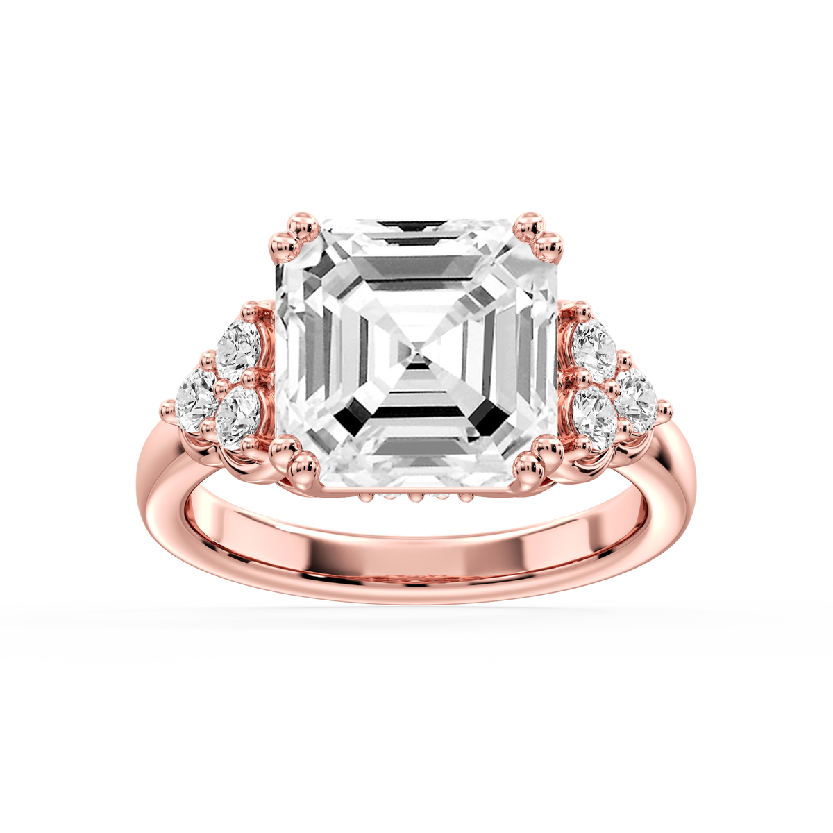 Viviana Asscher LGD Double Prong Side Stone Engagement Ring - 18K Rose Gold / 1 ⅝ ctw / F-VS2