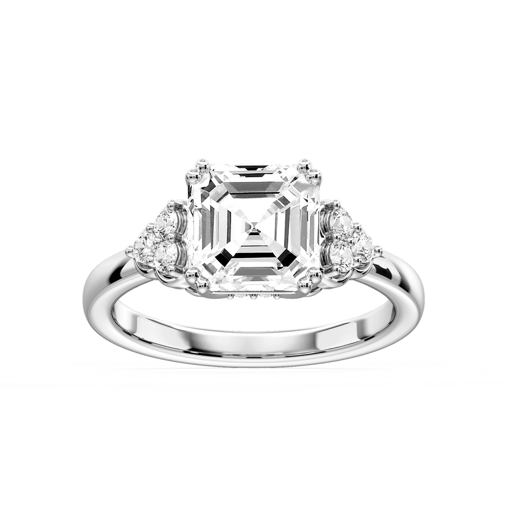Viviana Asscher LGD Double Prong Side Stone Engagement Ring - Platinum / 1 ⅝ ctw / F-VS2