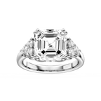 Viviana Asscher LGD Double Prong Side Stone Engagement Ring - 14K White Gold / 1 ⅝ ctw / E-VS1
