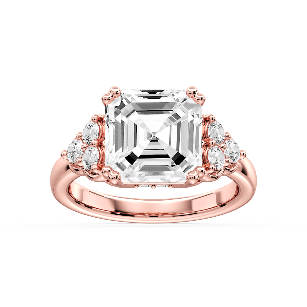 Viviana Asscher LGD Double Prong Side Stone Engagement Ring - 14K Rose Gold / 1 ⅝ ctw / E-VS1