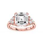 Viviana Asscher LGD Double Prong Side Stone Engagement Ring - 14K Rose Gold / 1 ⅝ ctw / E-VS1