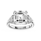 Viviana Asscher LGD Double Prong Side Stone Engagement Ring - 18K White Gold / 1 ⅝ ctw / E-VS1