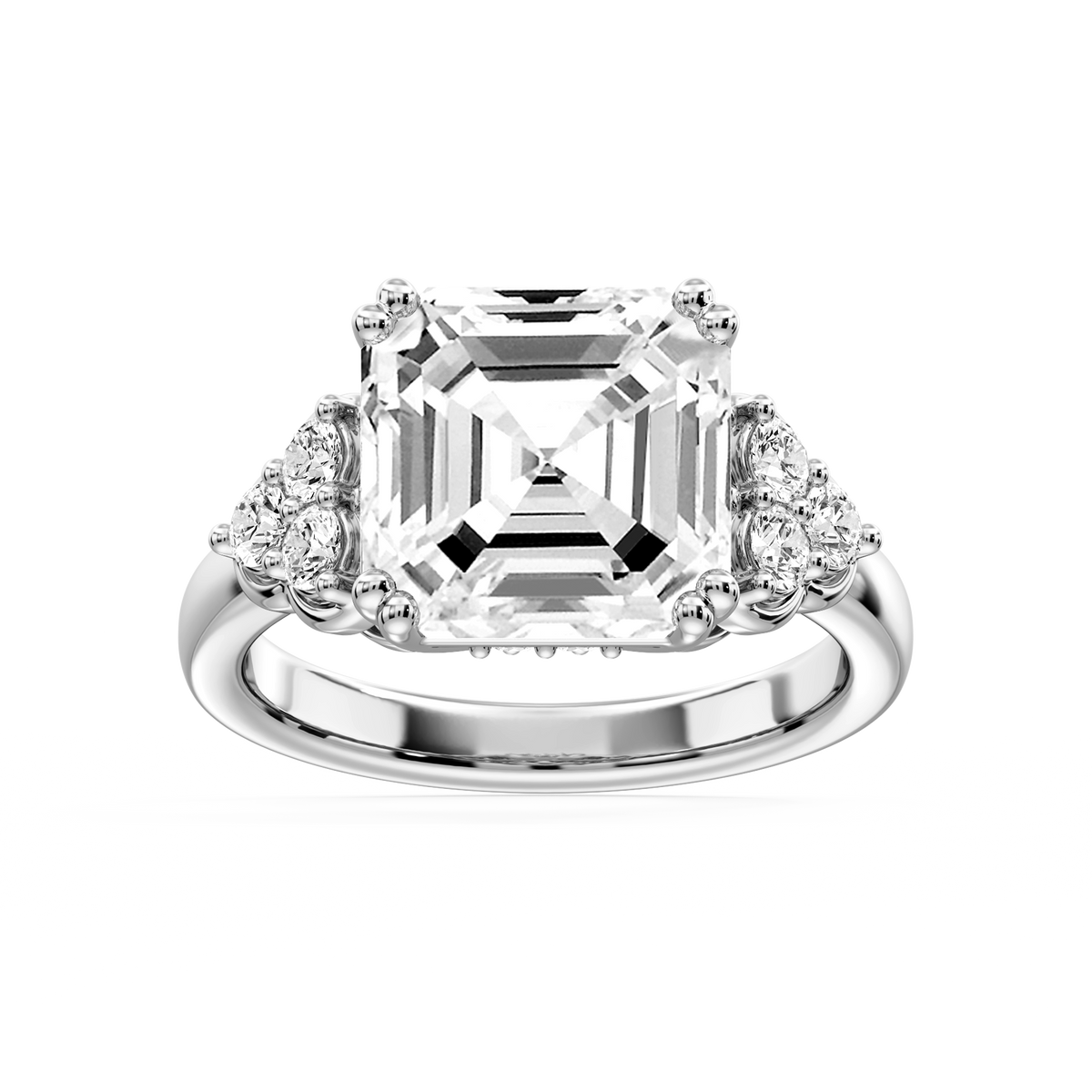 Viviana Asscher LGD Double Prong Side Stone Engagement Ring - 18K White Gold / 1 ⅝ ctw / E-VS1