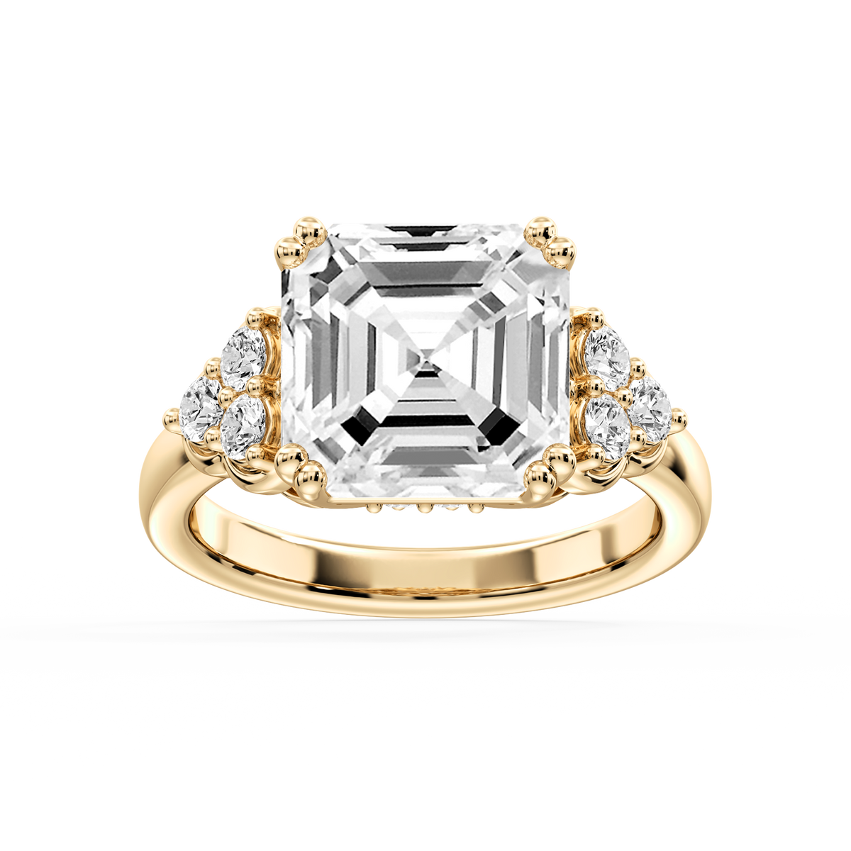 Viviana Asscher LGD Double Prong Side Stone Engagement Ring - 18K Yellow Gold / 1 ⅝ ctw / E-VS1