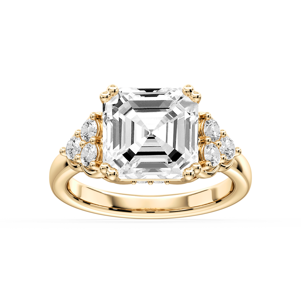 Viviana Asscher LGD Double Prong Side Stone Engagement Ring - 14K Yellow Gold / 1 ⅝ ctw / D-VVS2