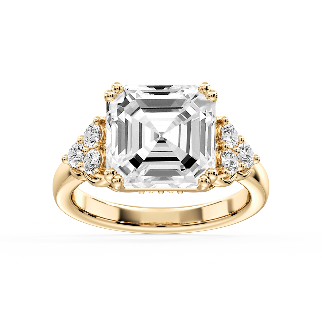 Viviana Asscher LGD Double Prong Side Stone Engagement Ring - 18K Yellow Gold / 1 ⅝ ctw / D-VVS2