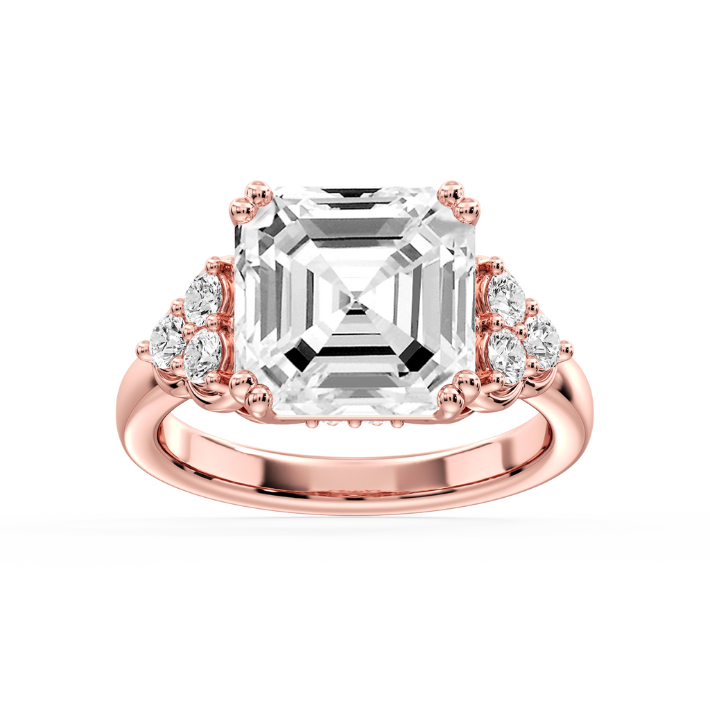 Viviana Asscher LGD Double Prong Side Stone Engagement Ring - 18K Rose Gold / 1 ⅝ ctw / D-VVS2