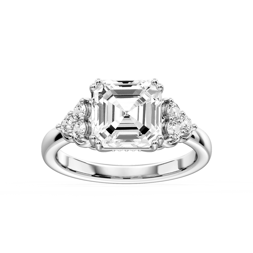 Viviana Asscher LGD Double Prong Side Stone Engagement Ring - Platinum / 2 ⅕ ctw / D-VVS2