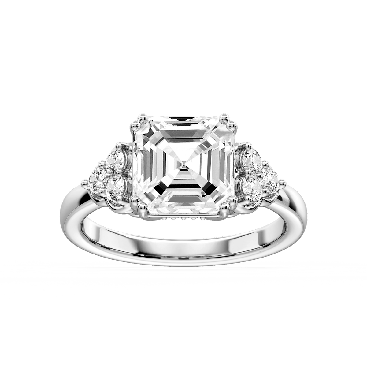 Viviana Asscher LGD Double Prong Side Stone Engagement Ring - Platinum / 2 ⅕ ctw / D-VVS2