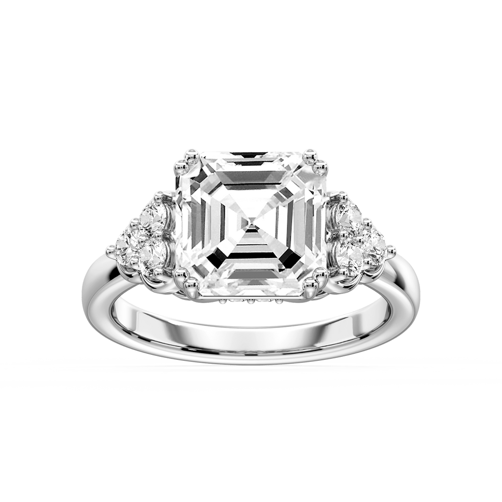 Viviana Asscher LGD Double Prong Side Stone Engagement Ring - Platinum / 3 ⅕ ctw / E-VS1