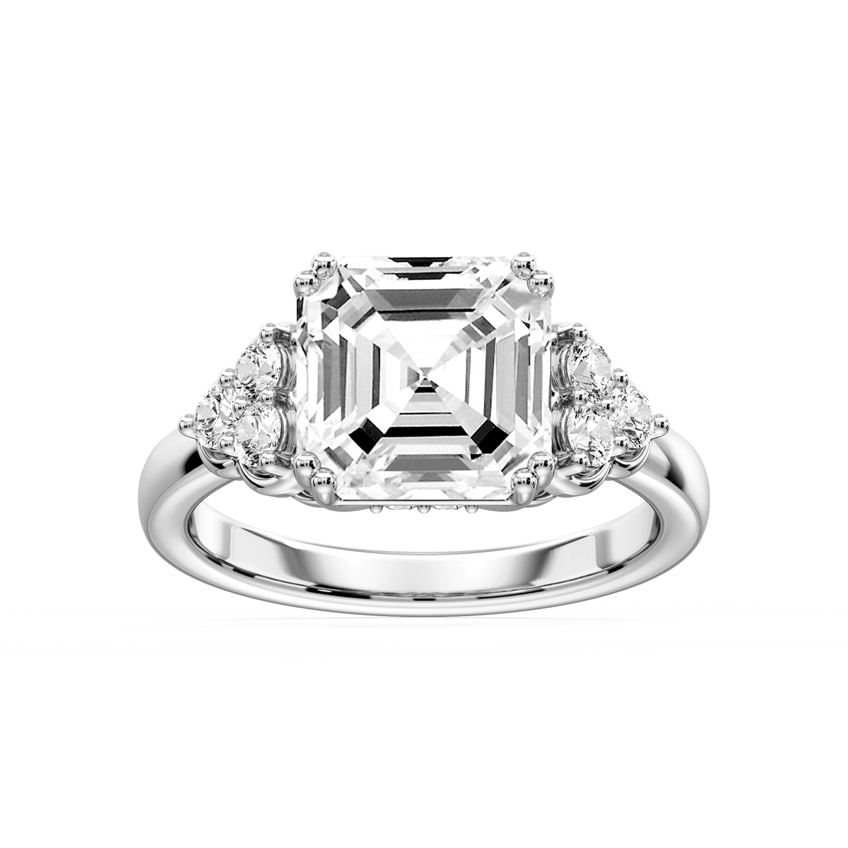 Viviana Asscher LGD Double Prong Side Stone Engagement Ring - Platinum / 3 ⅕ ctw / D-VVS2