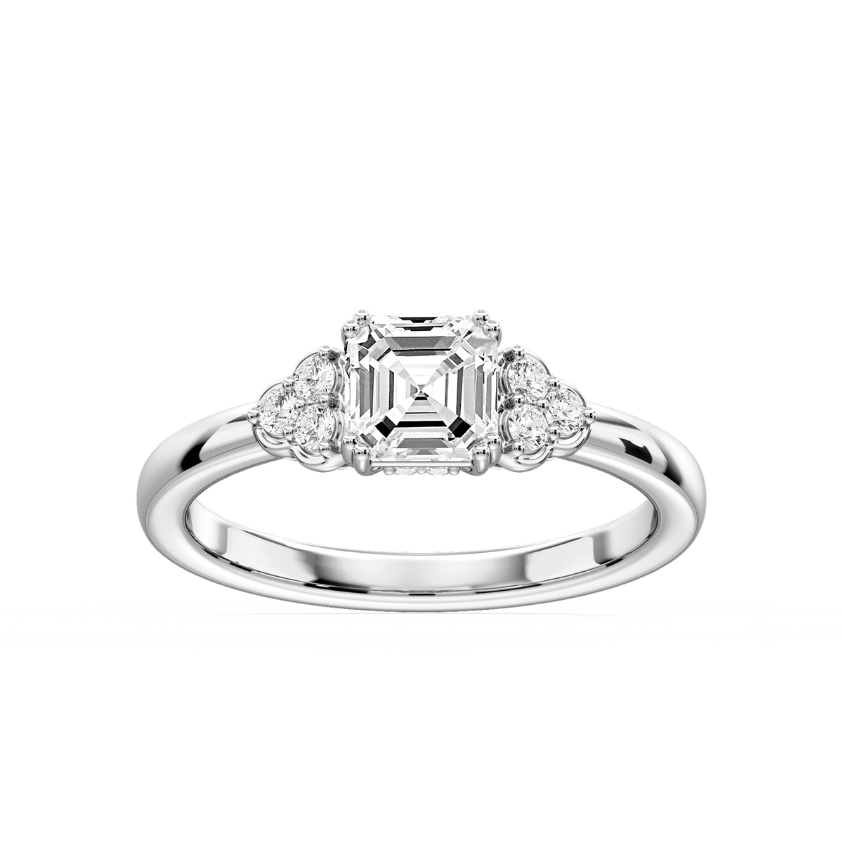 Viviana Asscher LGD Double Prong Side Stone Engagement Ring - 18K White Gold / 5 ⅖ ctw / F-VS2