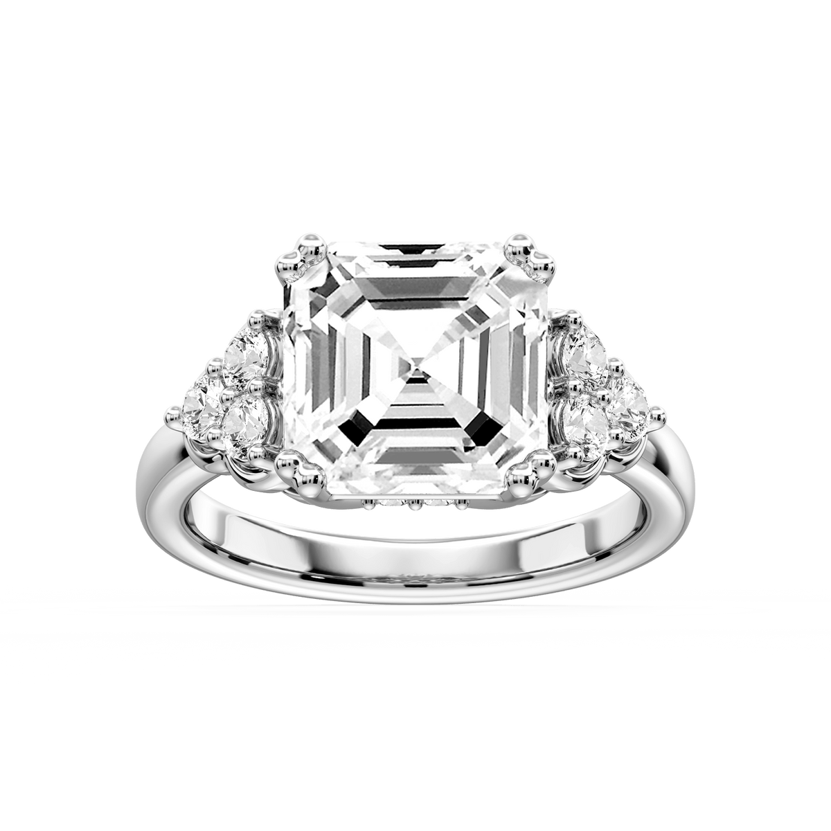 Viviana Asscher LGD Double Prong Side Stone Engagement Ring - 18K White Gold / 6 ½ ctw / F-VS2
