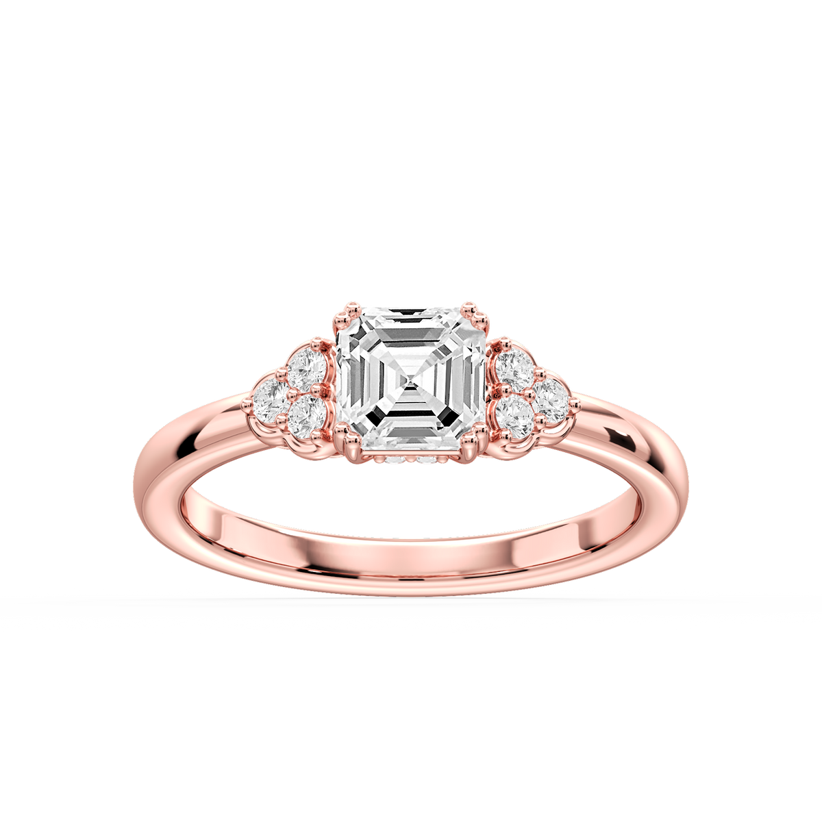 Viviana Asscher LGD Double Prong Side Stone Engagement Ring - 18K Rose Gold / 6 ½ ctw / F-VS2