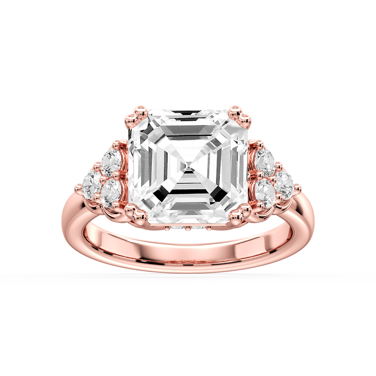 Viviana Asscher LGD Double Prong Side Stone Engagement Ring - 14K Rose Gold / 7 ½ ctw / F-VS2