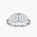 Vivienne Emerald LGD Vintage Antique Side Stone Engagement Ring - 14K White Gold
