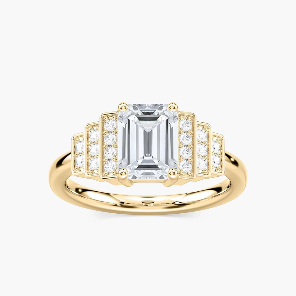 Vivienne Emerald LGD Vintage Antique Side Stone Engagement Ring - 14K Yellow Gold