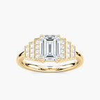 Vivienne Emerald LGD Vintage Antique Side Stone Engagement Ring - 14K Yellow Gold