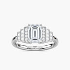 Vivienne Emerald LGD Vintage Antique Side Stone Engagement Ring - 18K White Gold