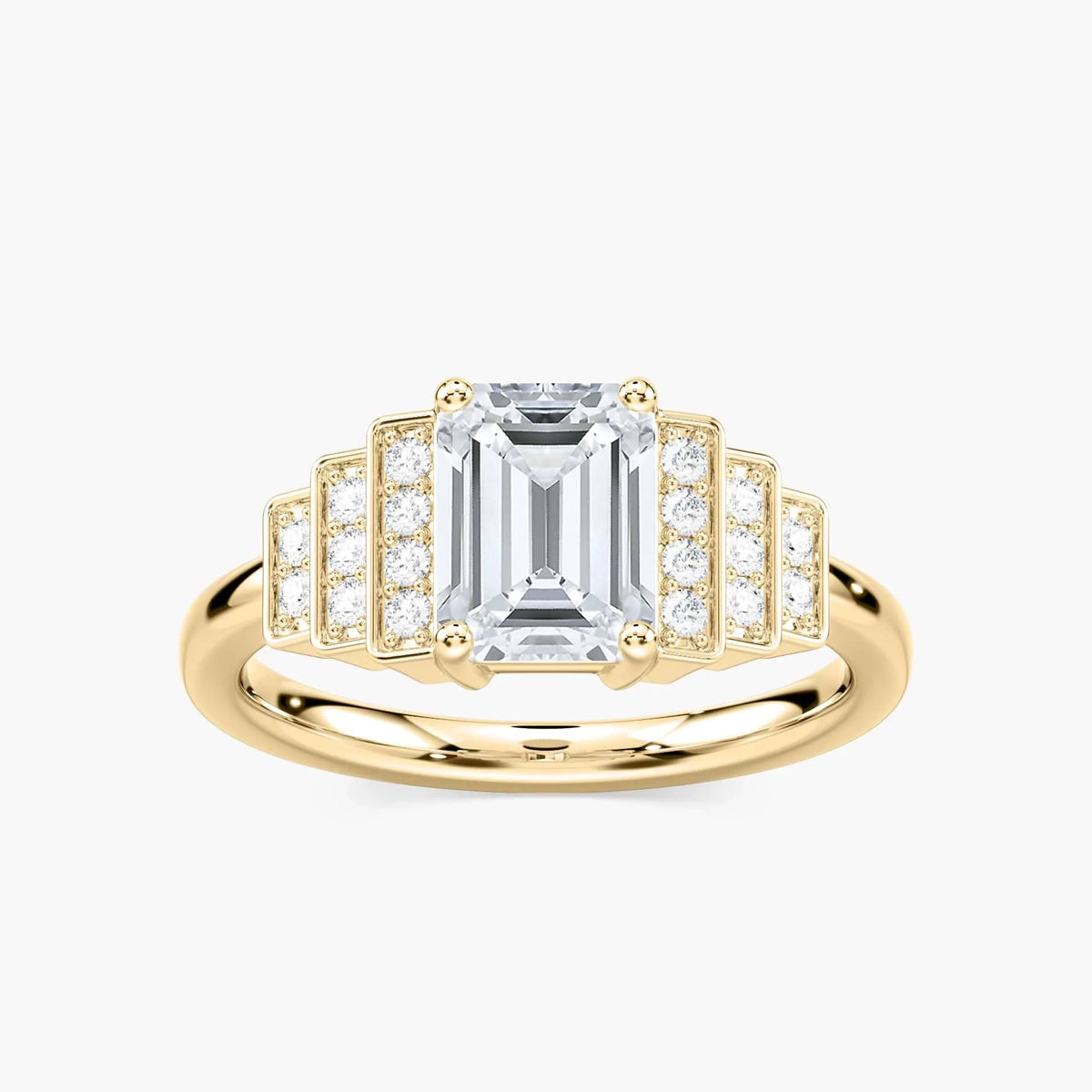 Vivienne Emerald LGD Vintage Antique Side Stone Engagement Ring - 18K Yellow Gold