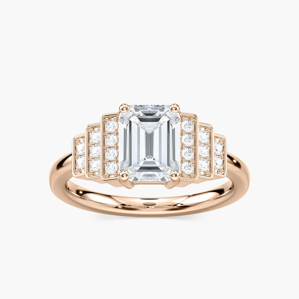 Vivienne Emerald LGD Vintage Antique Side Stone Engagement Ring - 18K Rose Gold
