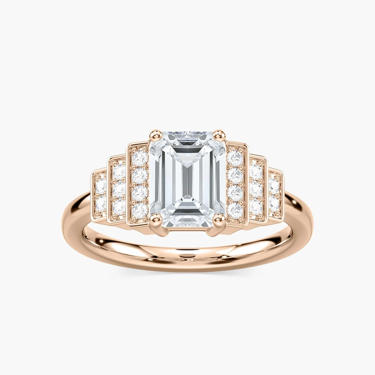 Vivienne Emerald LGD Vintage Antique Side Stone Engagement Ring - 18K Rose Gold