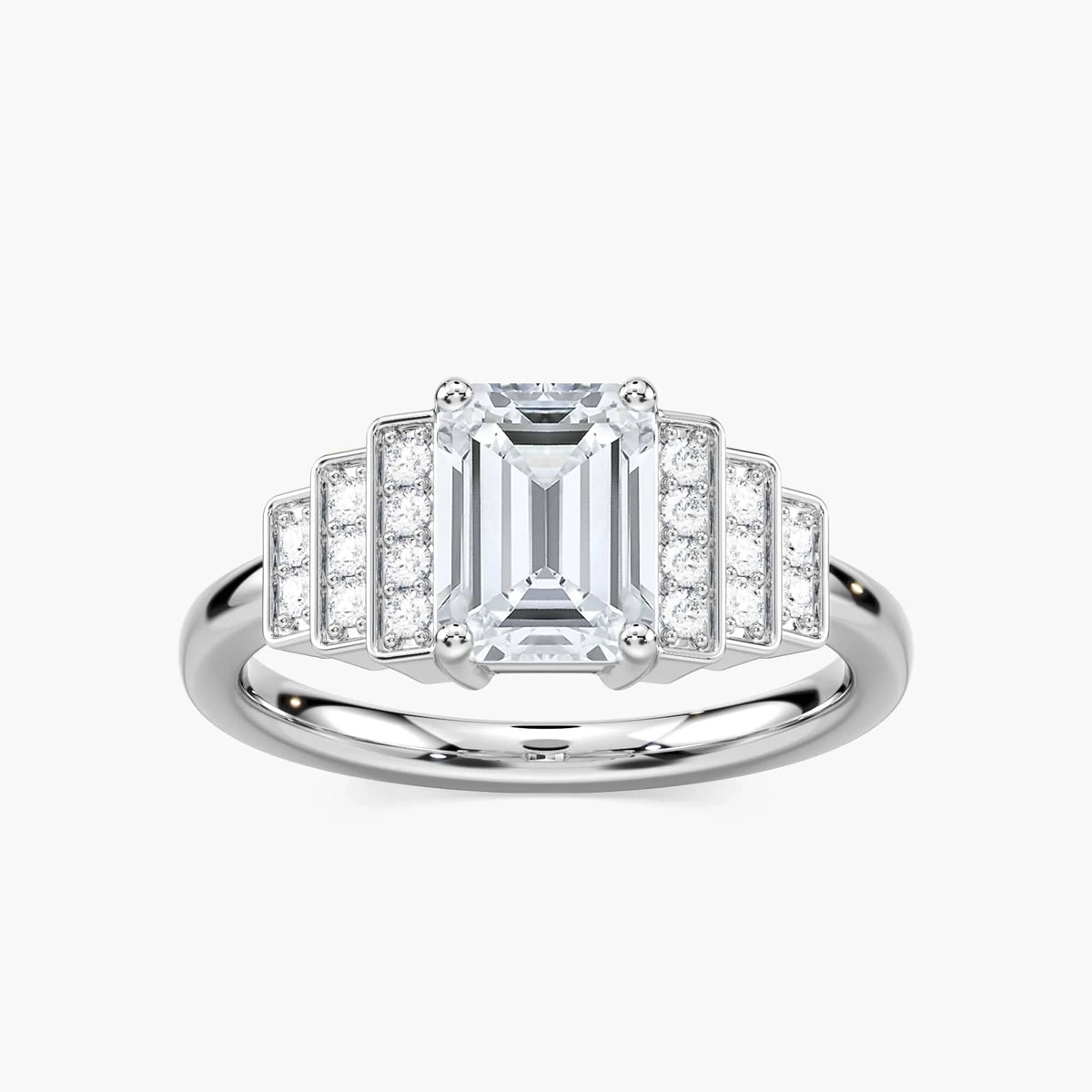 Vivienne Emerald LGD Vintage Antique Side Stone Engagement Ring - Platinum