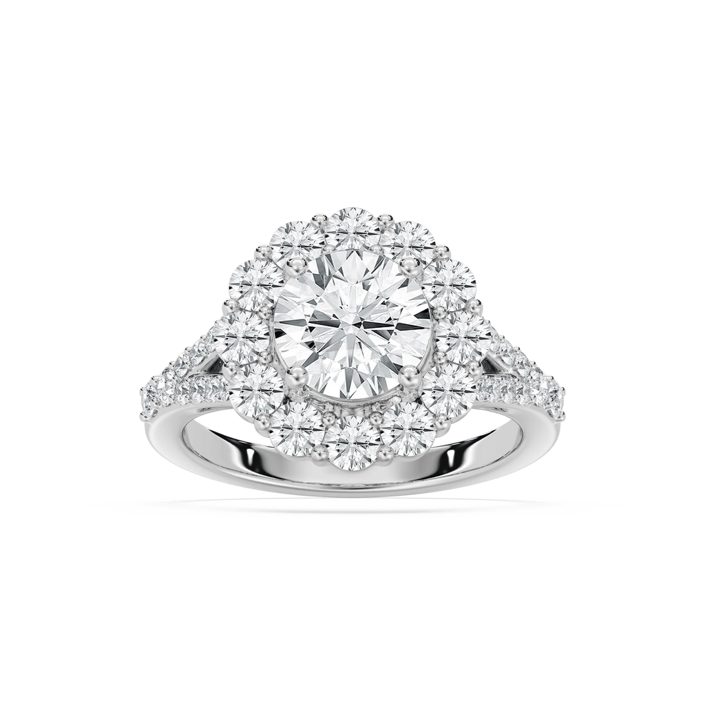 Willa 3 ³⁄₈ ctw Round LGD Split Shank Halo Engagement Ring - 14K White Gold / F-VS2