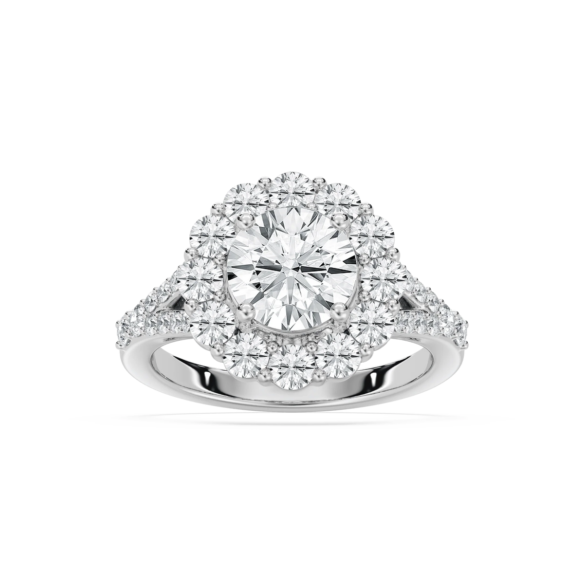 Willa 3 ³⁄₈ ctw Round LGD Split Shank Halo Engagement Ring - 14K White Gold / F-VS2