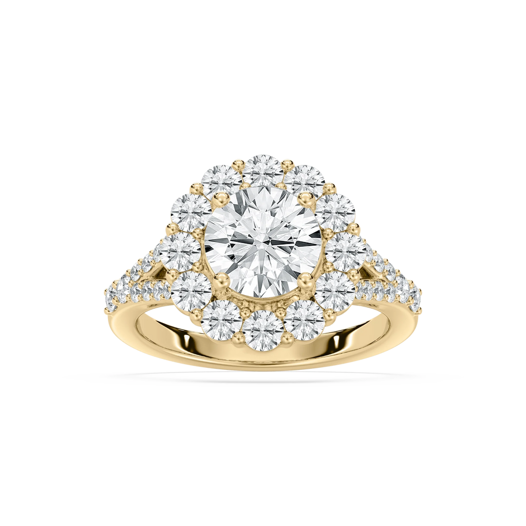 Willa 3 ³⁄₈ ctw Round LGD Split Shank Halo Engagement Ring - 14K Yellow Gold / F-VS2