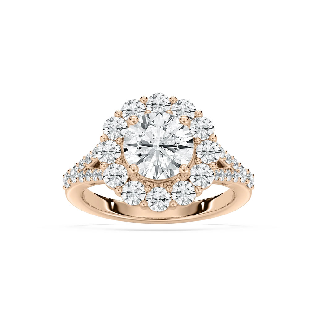 Willa 3 ³⁄₈ ctw Round LGD Split Shank Halo Engagement Ring - 14K Rose Gold / F-VS2