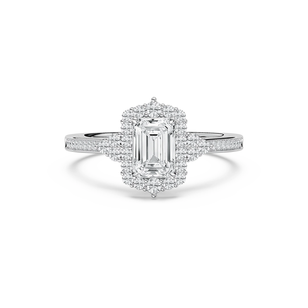 Yara 1 ²⁄₅ ctw Emerald LGD Channel Set Halo Engagement Ring - 14K White Gold / F-VS2
