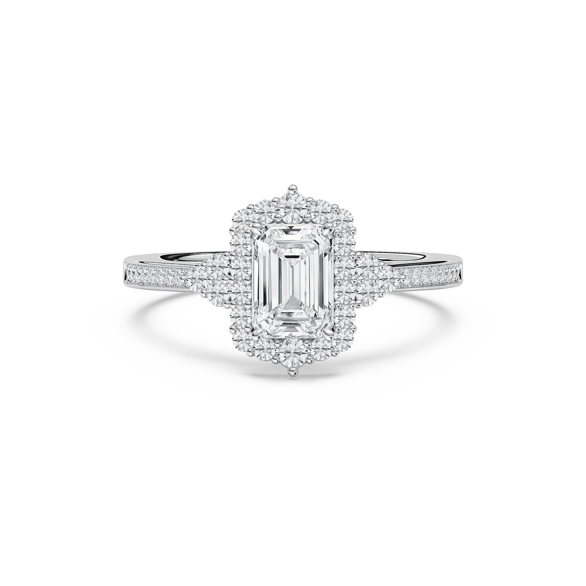 Yara 1 ²⁄₅ ctw Emerald LGD Channel Set Halo Engagement Ring - 14K White Gold / F-VS2