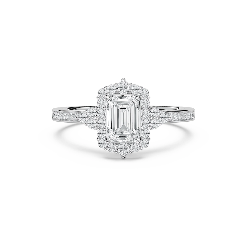 Yara 1 ²⁄₅ ctw Emerald LGD Channel Set Halo Engagement Ring - 14K White Gold / F-VS2