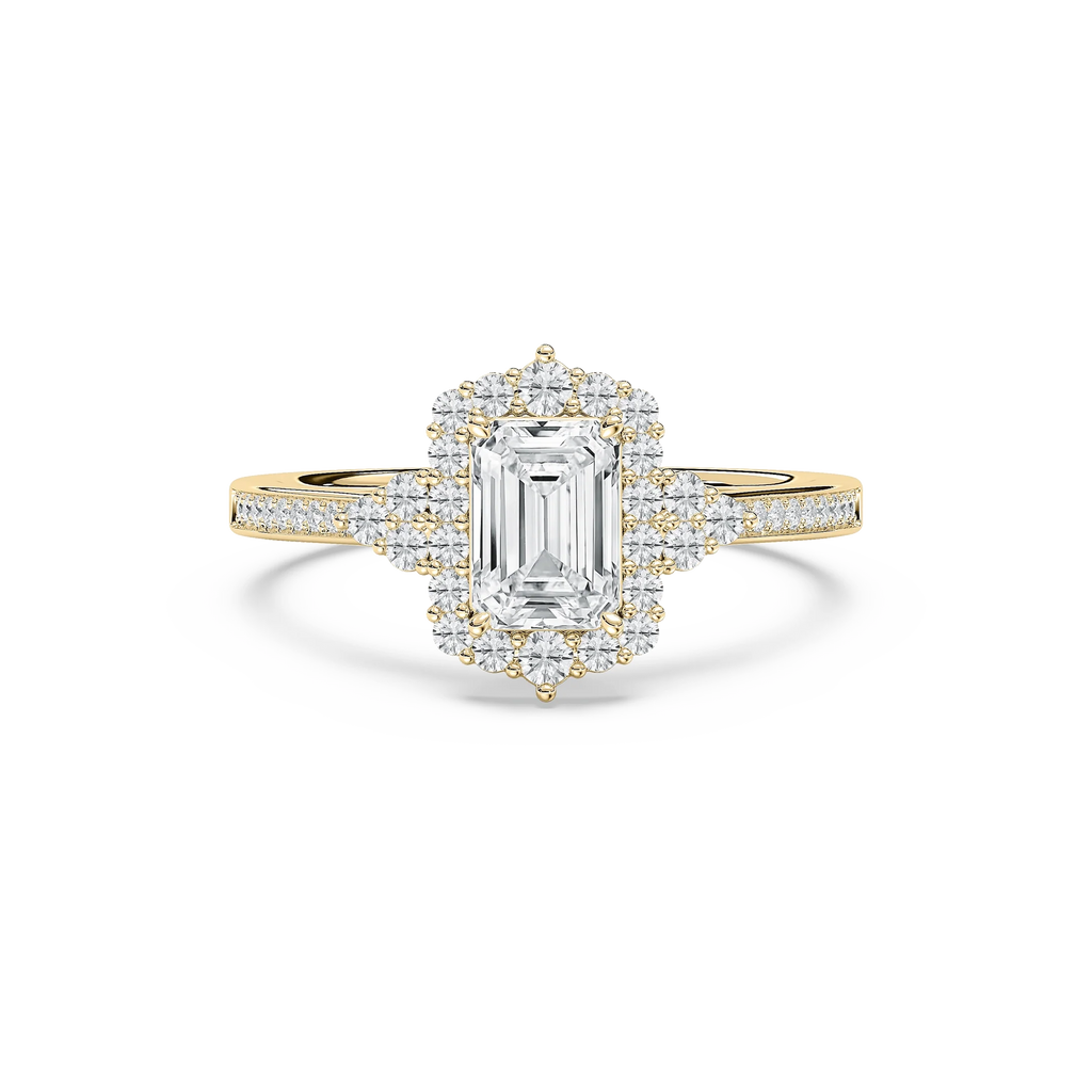 Yara 1 ²⁄₅ ctw Emerald LGD Channel Set Halo Engagement Ring - 14K Yellow Gold / F-VS2