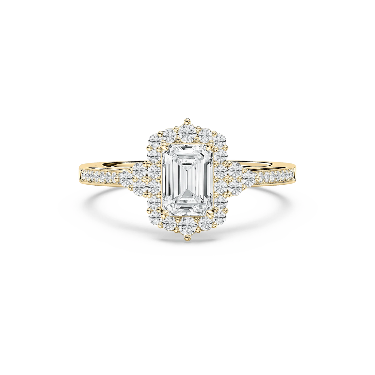 Yara 1 ²⁄₅ ctw Emerald LGD Channel Set Halo Engagement Ring - 14K Yellow Gold / F-VS2