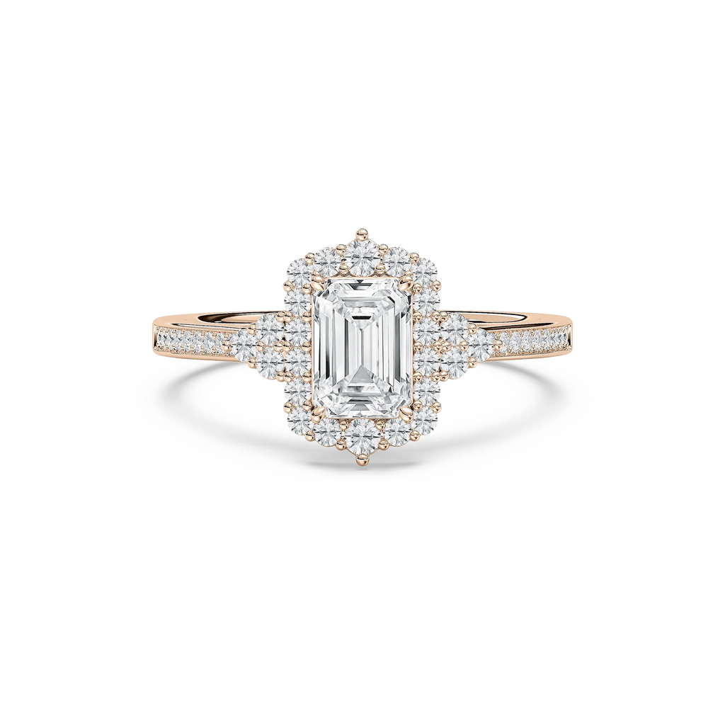 Yara 1 ²⁄₅ ctw Emerald LGD Channel Set Halo Engagement Ring - 14K Rose Gold / F-VS2