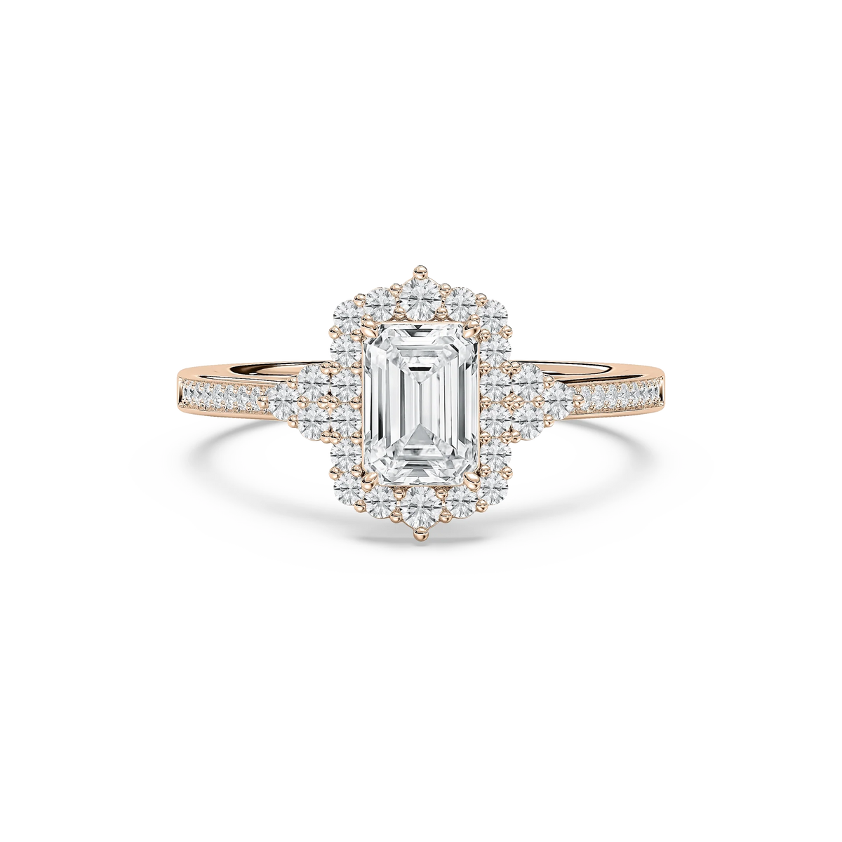 Yara 1 ²⁄₅ ctw Emerald LGD Channel Set Halo Engagement Ring - 14K Rose Gold / F-VS2