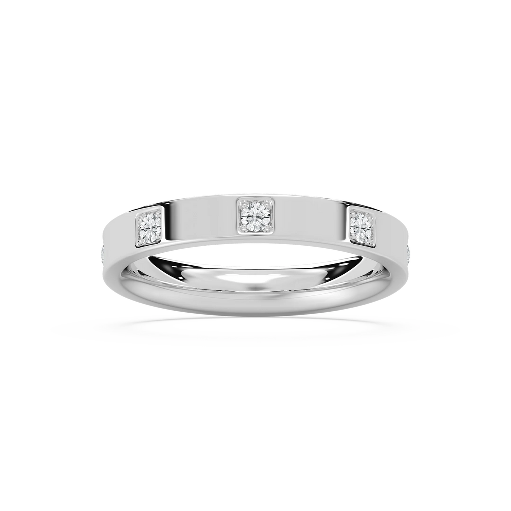 Zara 1/4 ctw Round LGD Bezel Set Station Wedding Band - 14K White Gold