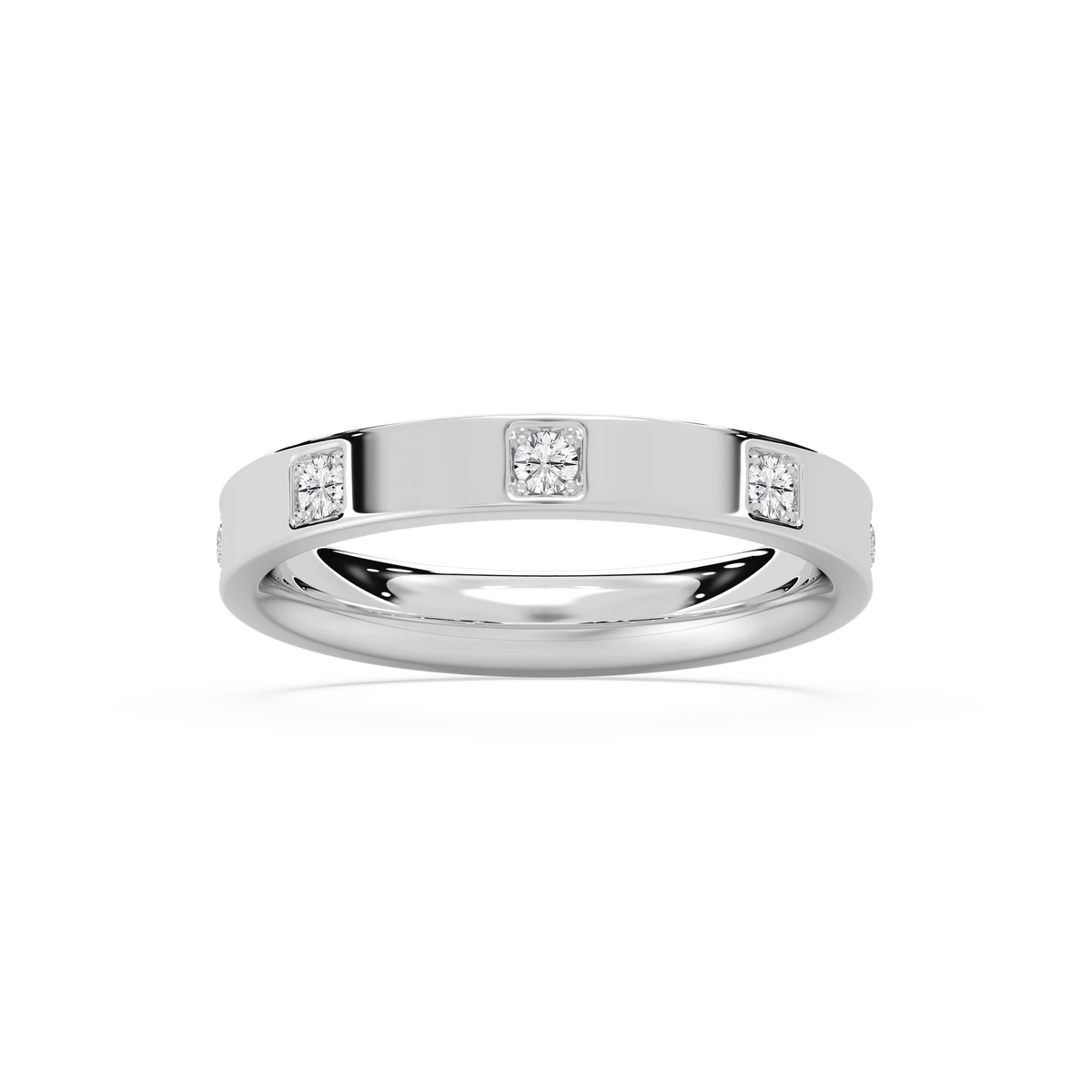 Zara 1/4 ctw Round LGD Bezel Set Station Wedding Band - 14K White Gold