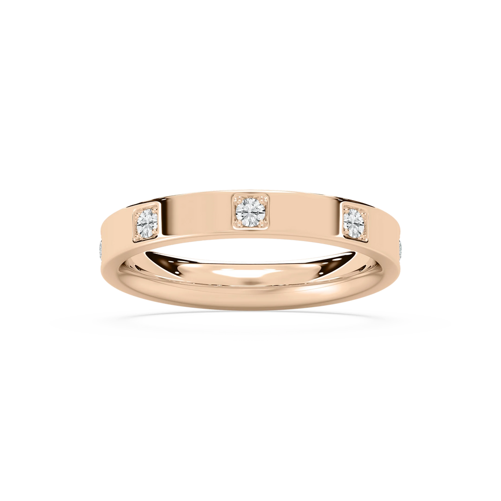 Zara 1/4 ctw Round LGD Bezel Set Station Wedding Band - 14K Rose Gold