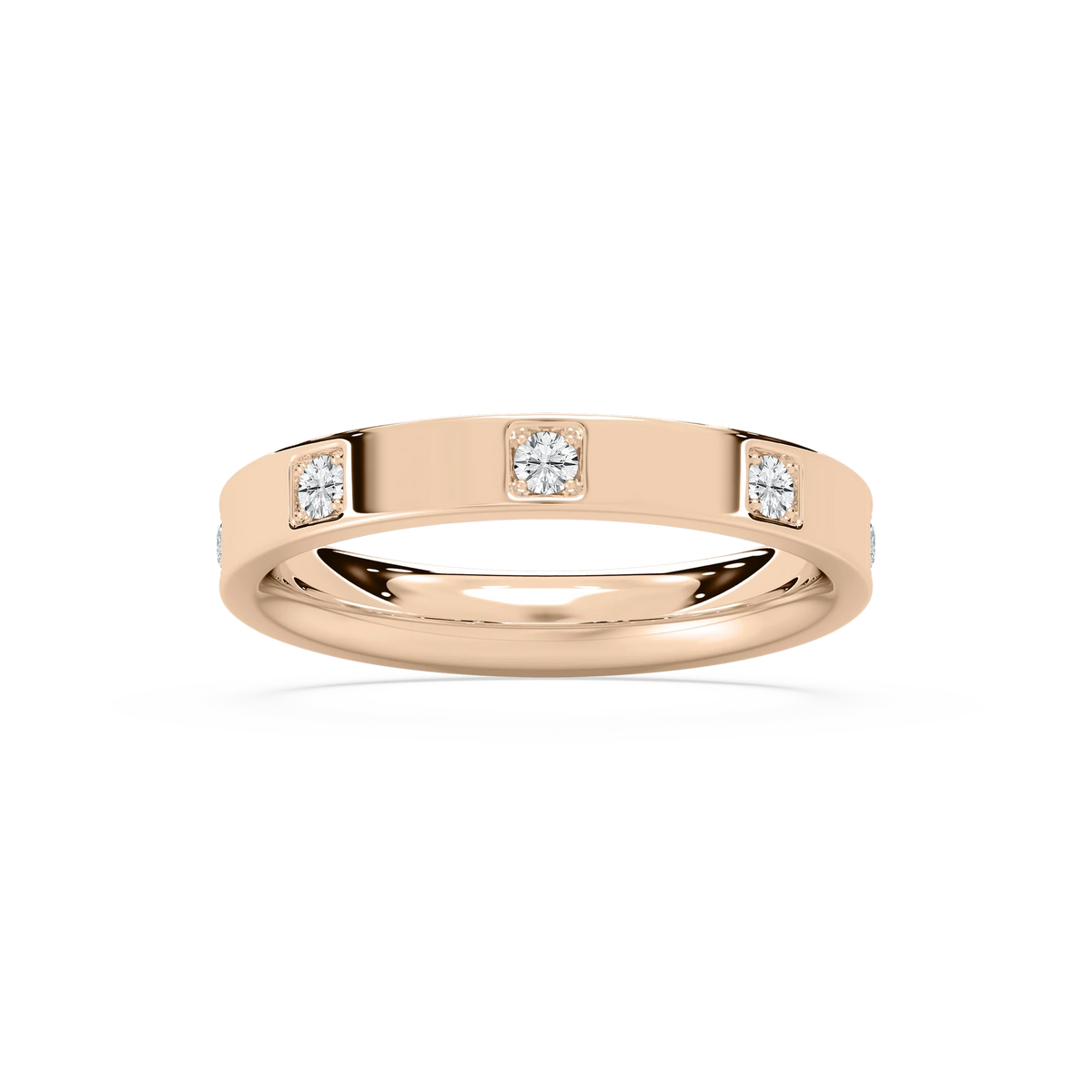 Zara 1/4 ctw Round LGD Bezel Set Station Wedding Band - 14K Rose Gold